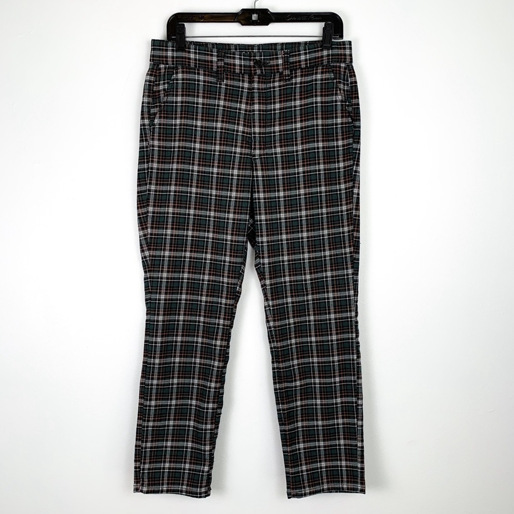 American Eagle super hi-rise skinny trousers in green plaid crop length size 8 - Picture 2 of 7